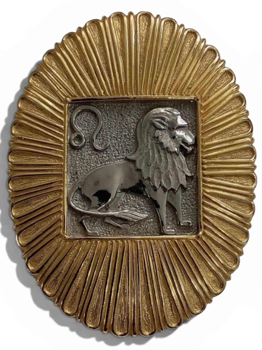 Judith Leiber Leo Lion Zodiac Brooch Pendant Gold Silver Tone Statement Pin